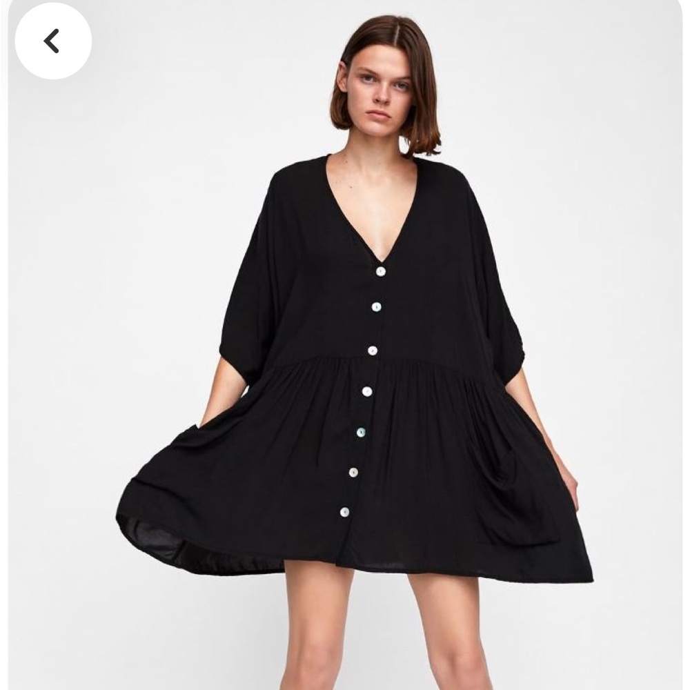 Zara Oversized Button Down Tunic V Neck Black